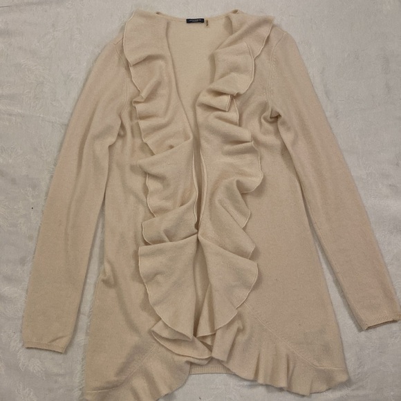 MAGASCHONI %100 cashmere Women's Casual Open Front Ruffle Cardigan Size M - Picture 3 of 8